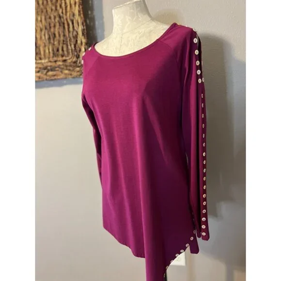 Soft Surroundings Tunic Top M Medium Dark Purple Cotton Modal Washable Fall NEW - Picture 7 of 12